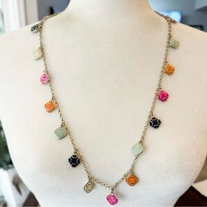 Vintage Enamel Dangle Multicolor Charms Boho Necklace Gold Tone Chain